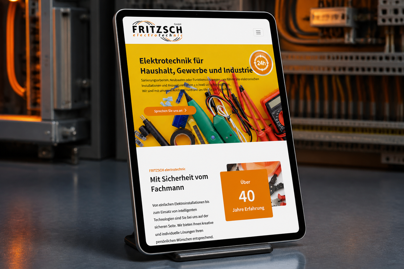 Die Website von FRITZSCH electrotechnic auf einem Tablet