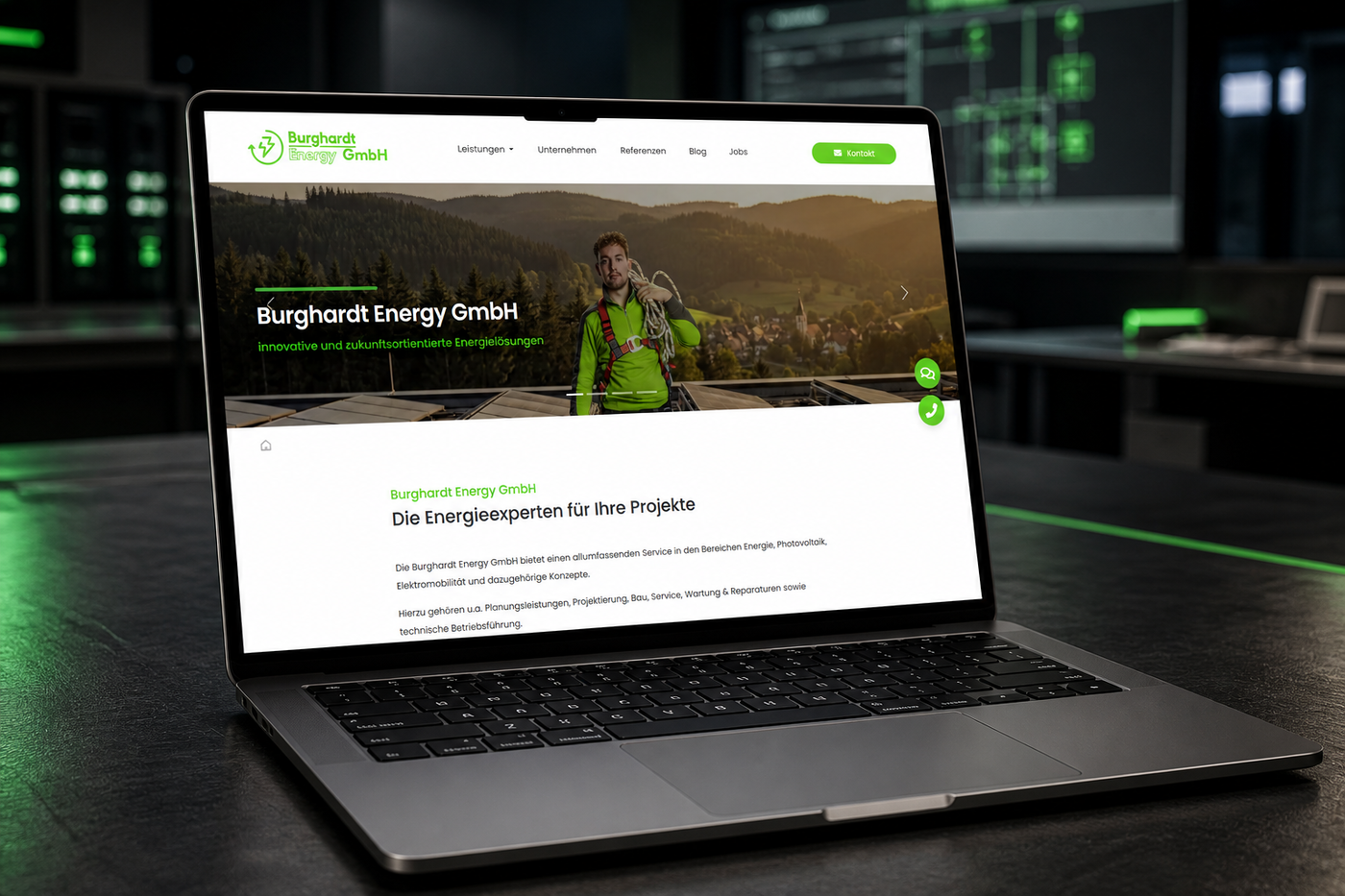 Die Website von Burghardt Energy auf einem Notebook