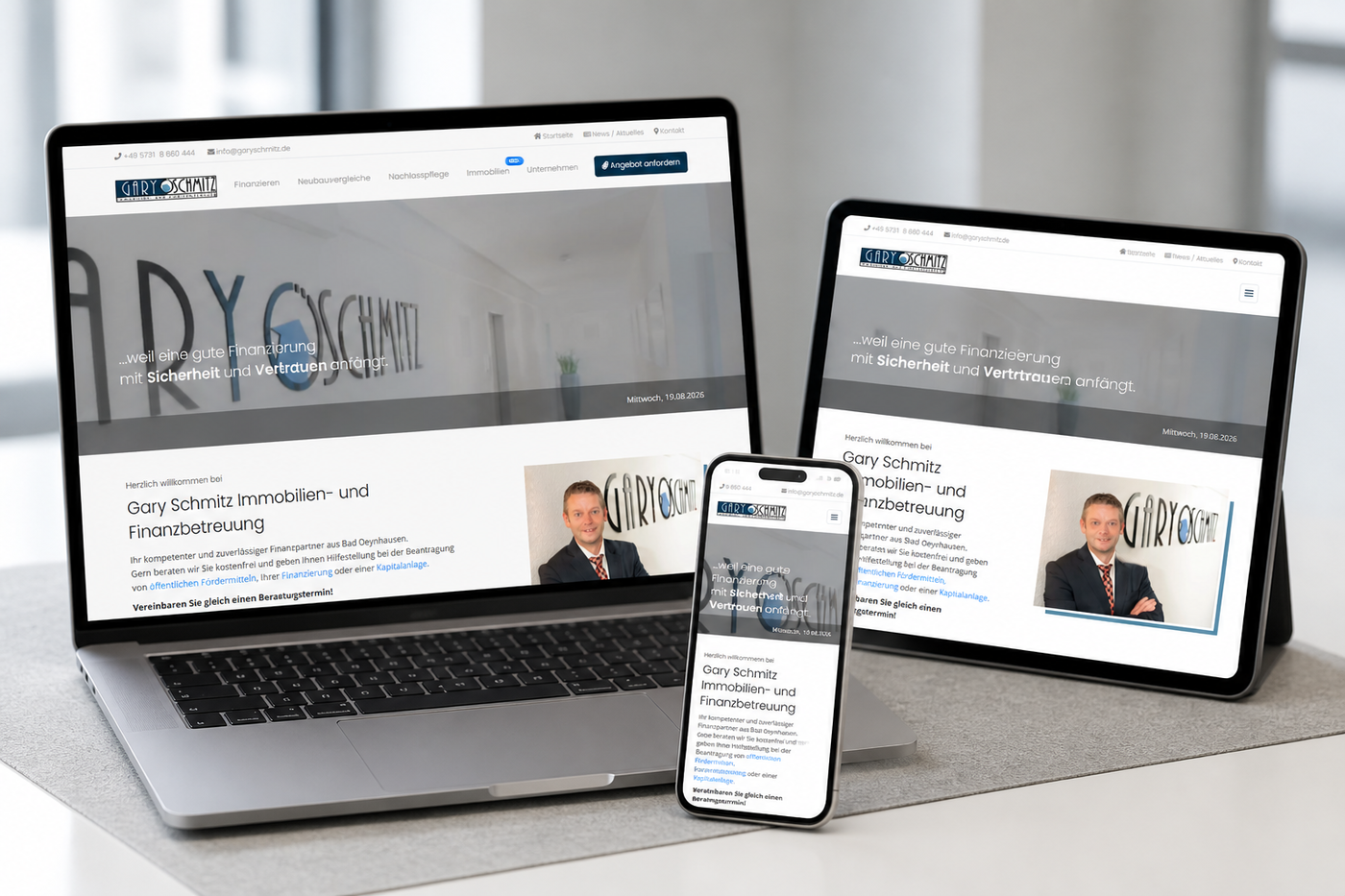 Die Website von Gary Schmitz auf Notebook, Tablet und Smartphone
