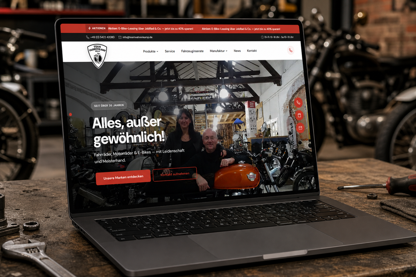 Die Website von Team Vahrenkamp auf einem Notebook