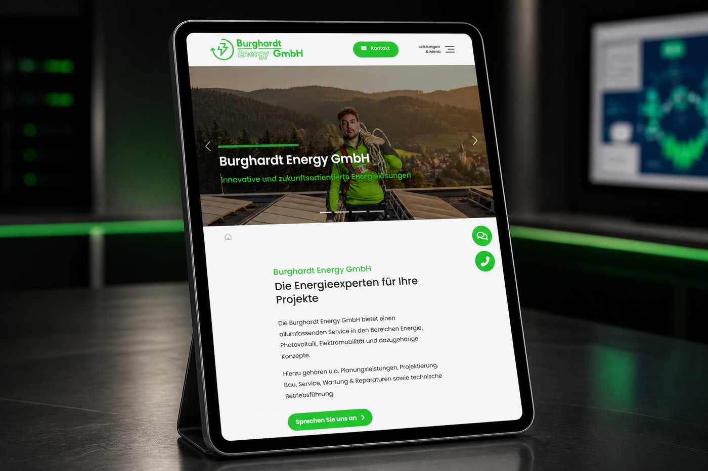 Die Website von Burghardt Energy auf einem Tablet