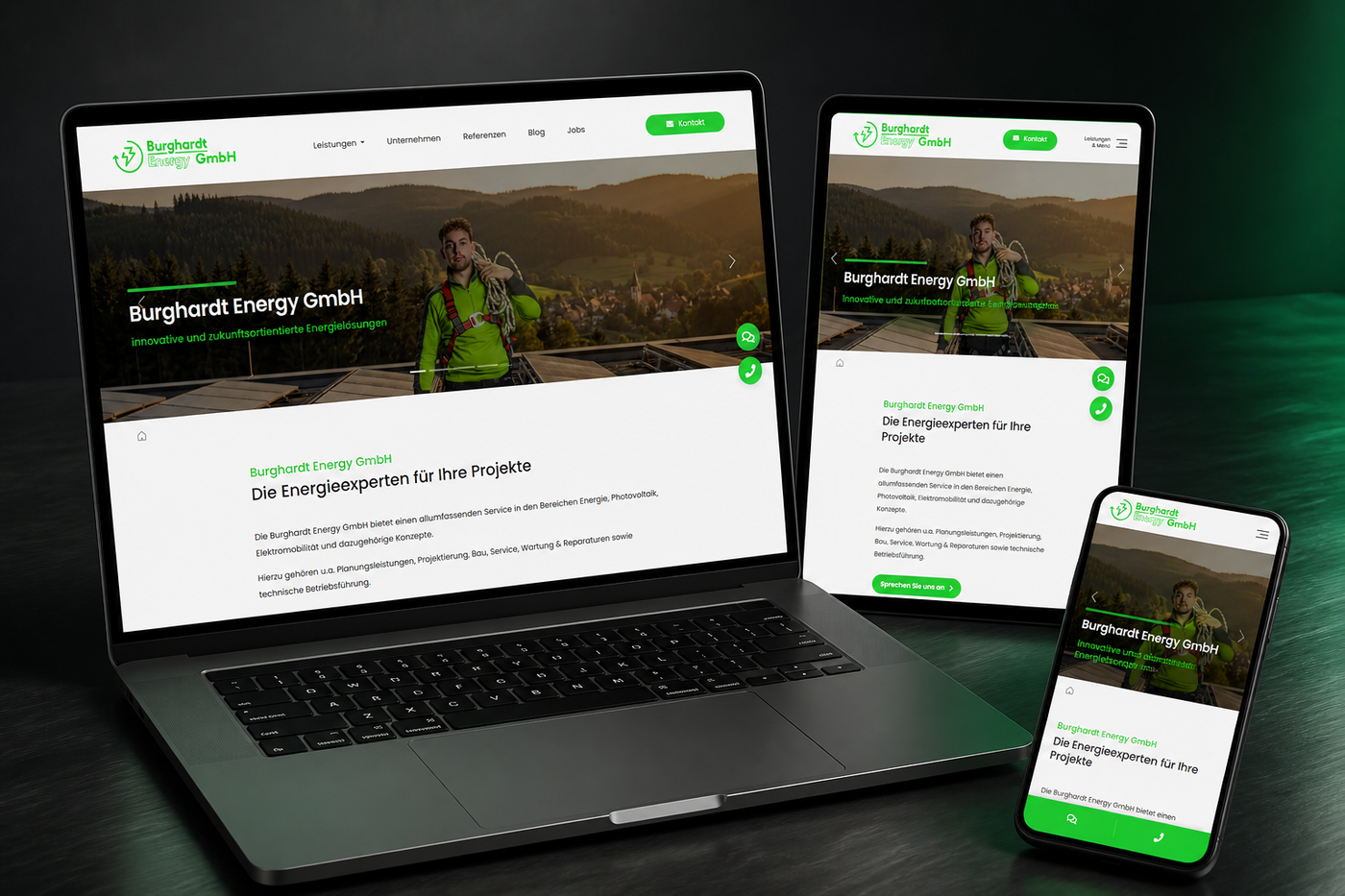 Die Website von Burghardt Energy auf Notebook, Tablet und Smartphone