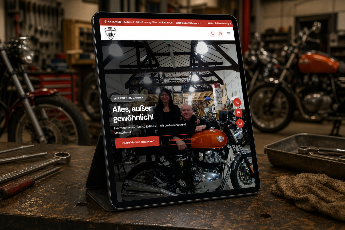 Die Website von Team Vahrenkamp auf einem Tablet