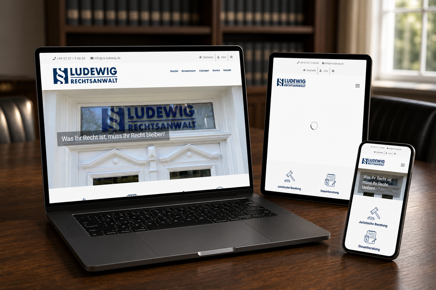 Die Website von Rechtsanwalt Thomas Ludewig auf Notebook, Tablet und Smartphone