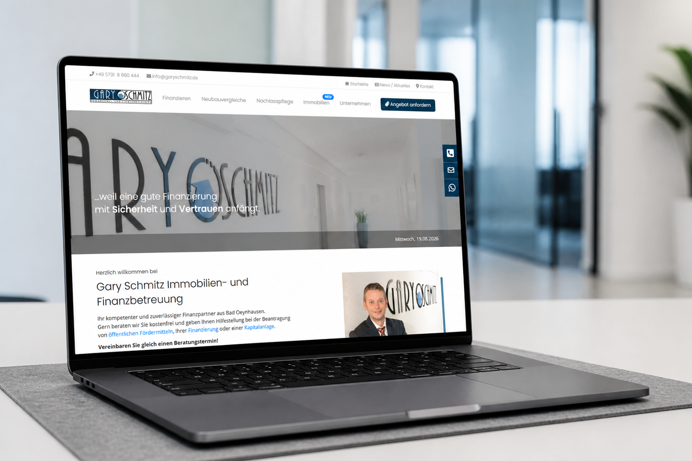 Die Website von Gary Schmitz auf einem Notebook