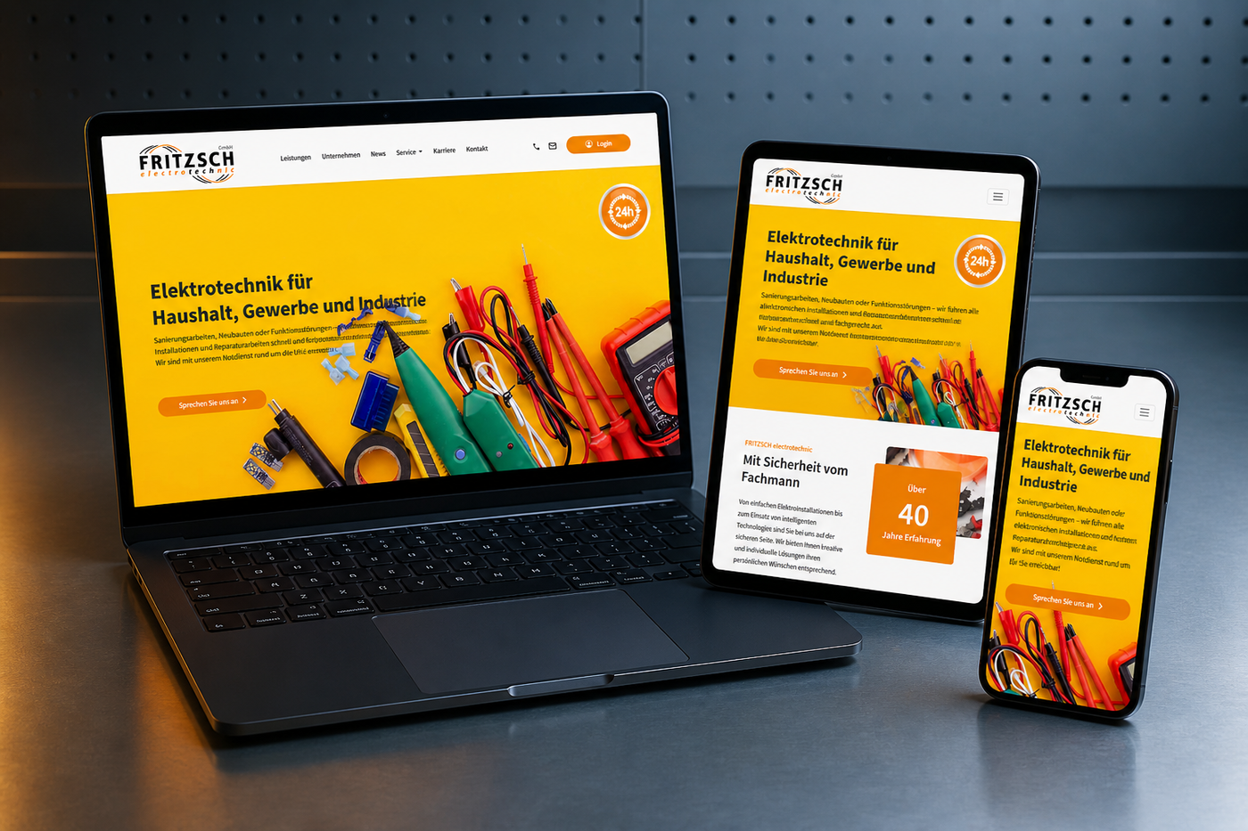 Die Website von FRITZSCH electrotechnic auf Notebook, Tablet und Smartphone