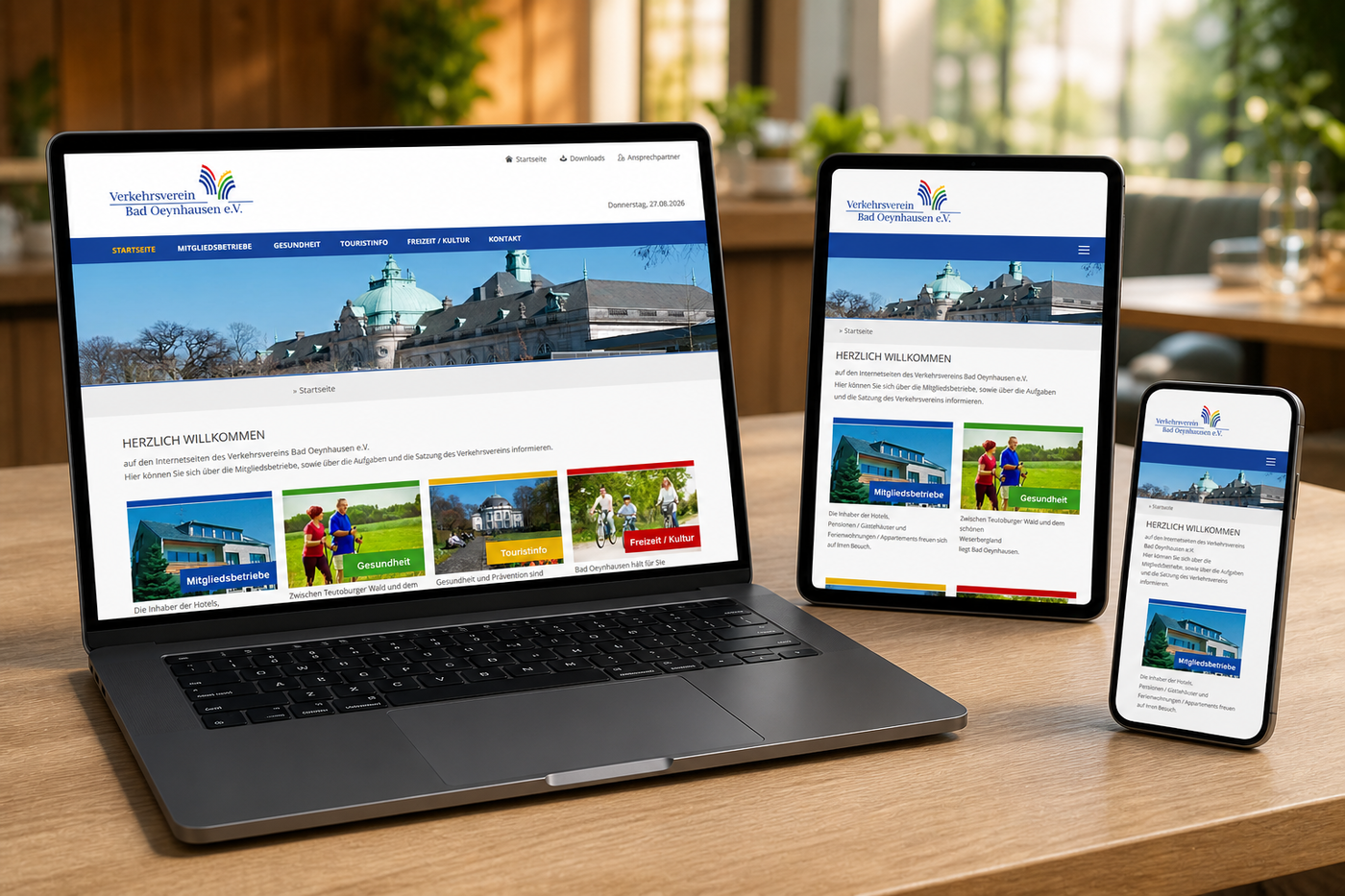 Die Website des Verkehrsvereins Bad Oeynhausen auf Notebook, Tablet und Smartphone