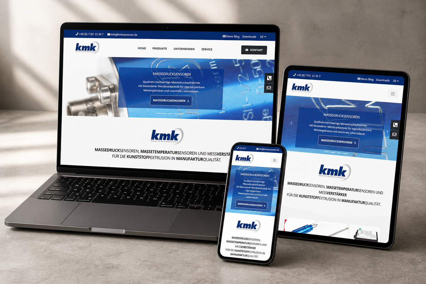 Die Website von KMK Sensoren- und Gerätebau auf Notebook, Tablet und Smartphone