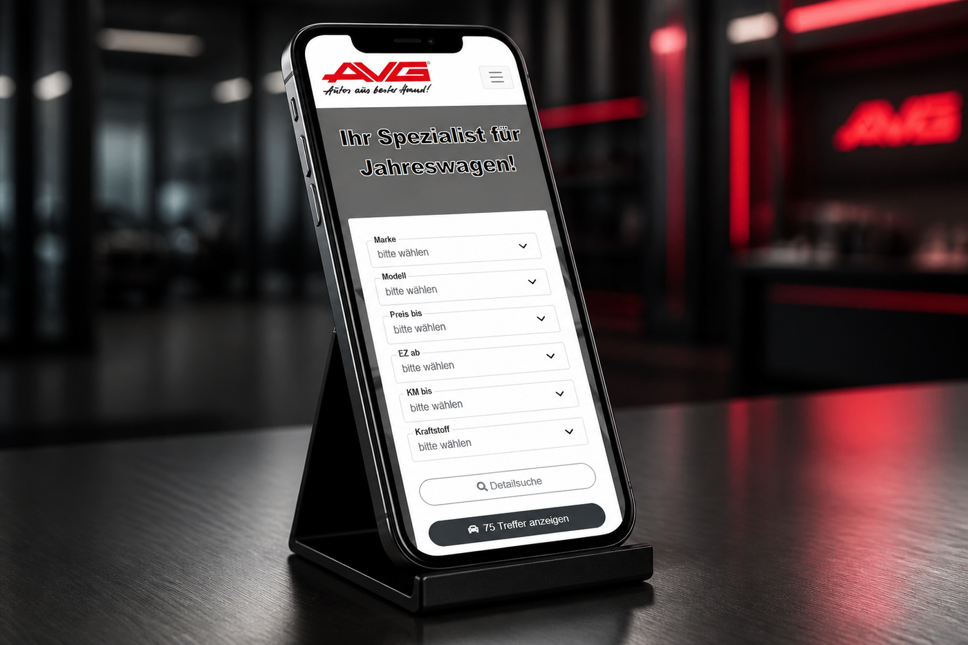 Die Fahrzeugbörse AVGonline.de auf einem Smartphone